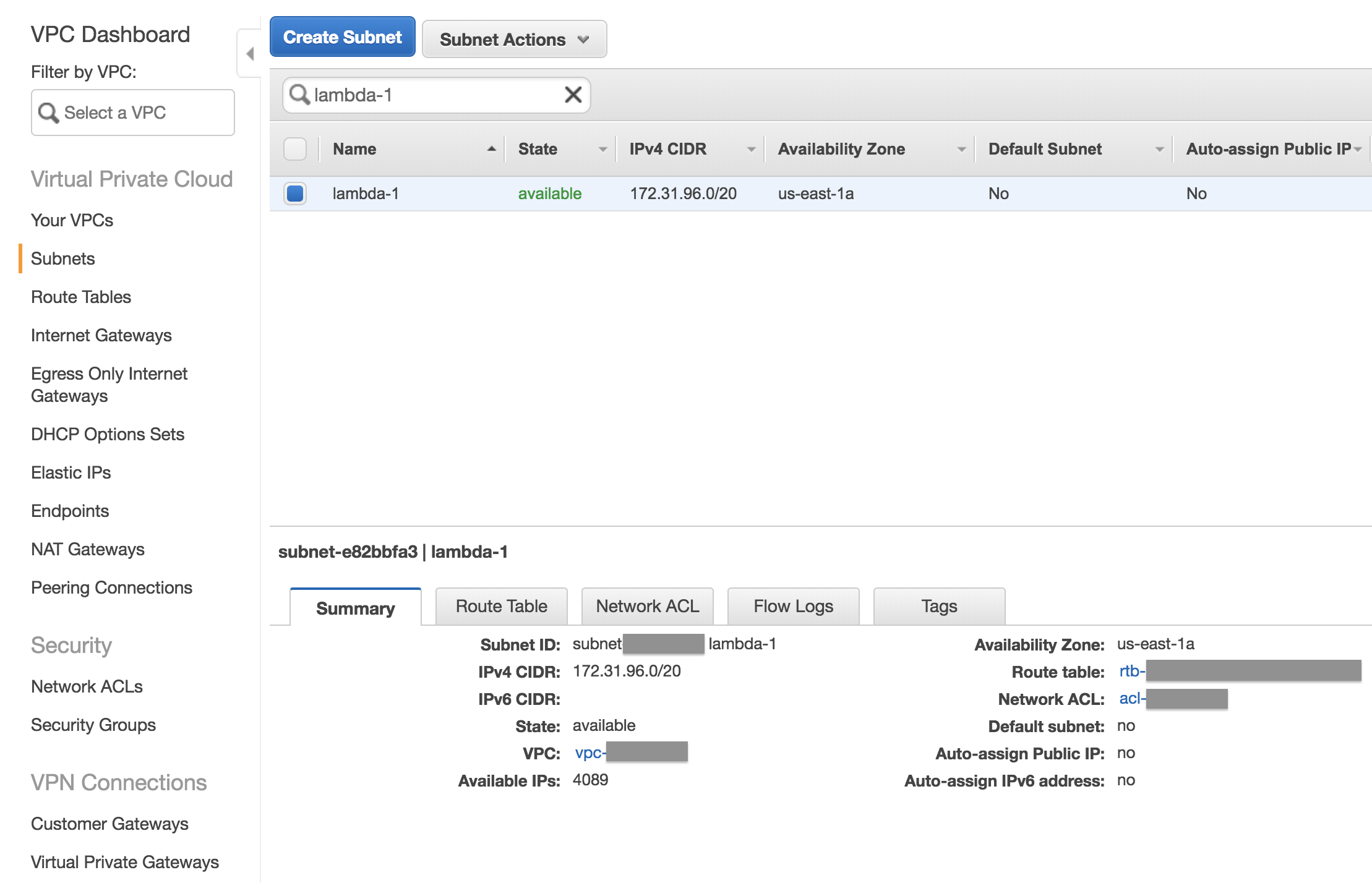 Subnet created